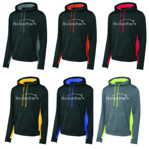 Hugoson Pork Adult Color Block Moisture Wicking Hoody Bacon Bucks $45